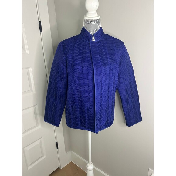 Chicos Womens 100% Silk Textured Jacket Size 0 US Blue Art to Wear Boho - Picture 1 of 7